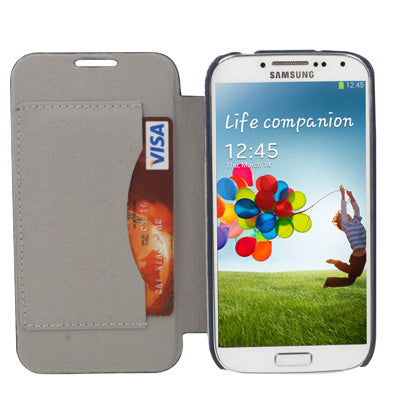 Jeans Style Flip Leather Case with Sleep / Wake-up Function & Credit Card Slot for Galaxy S IV / i9500(Dark Blue)