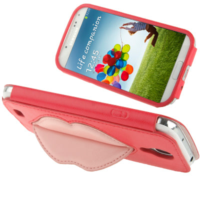 Monroe Lips Pattern Vertical Style Leather Case with Holder for Galaxy S IV / i9500 (Red)