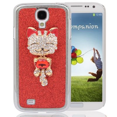 Cute Cat Style Diamond Encrusted Plating Plastic Case for Galaxy S IV / i9500(Red)