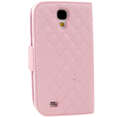 Plaid Texture Diamond Encrusted  Flower Button Flip Soft Leather Case with Credit Card Slots & Holder for Galaxy S IV / i9500