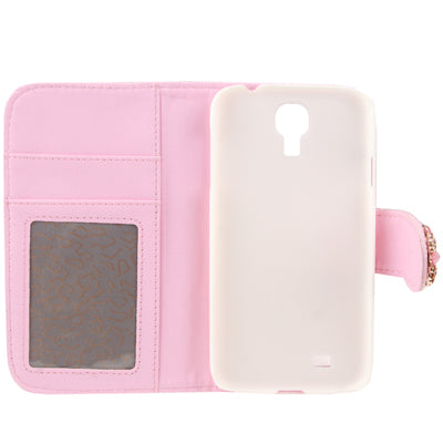 Plaid Texture Diamond Encrusted  Flower Button Flip Soft Leather Case with Credit Card Slots & Holder for Galaxy S IV / i9500