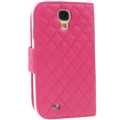 Plaid Texture Diamond Encrusted  Flower Button Flip Soft Leather Case with Credit Card Slots & Holder for Galaxy S IV / i9500