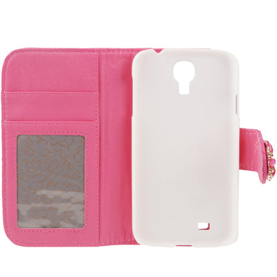 Plaid Texture Diamond Encrusted  Flower Button Flip Soft Leather Case with Credit Card Slots & Holder for Galaxy S IV / i9500