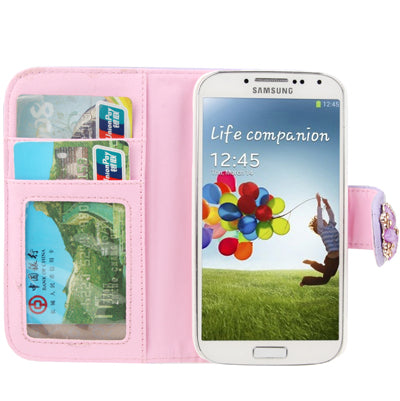 Plaid Texture Diamond Encrusted  Flower Button Flip Soft Leather Case with Credit Card Slots & Holder for Galaxy S IV / i9500
