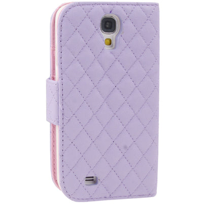 Plaid Texture Diamond Encrusted  Flower Button Flip Soft Leather Case with Credit Card Slots & Holder for Galaxy S IV / i9500