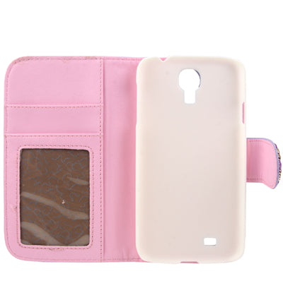 Plaid Texture Diamond Encrusted  Flower Button Flip Soft Leather Case with Credit Card Slots & Holder for Galaxy S IV / i9500