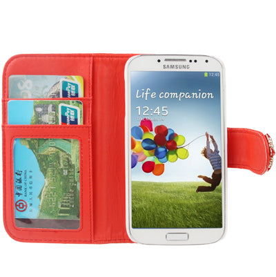 Plaid Texture Diamond Encrusted  Flower Button Flip Soft Leather Case with Credit Card Slots & Holder for Galaxy S IV / i9500