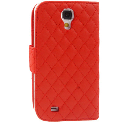 Plaid Texture Diamond Encrusted  Flower Button Flip Soft Leather Case with Credit Card Slots & Holder for Galaxy S IV / i9500