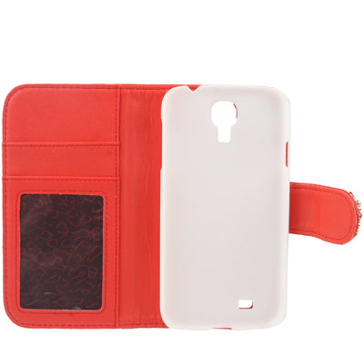 Plaid Texture Diamond Encrusted  Flower Button Flip Soft Leather Case with Credit Card Slots & Holder for Galaxy S IV / i9500