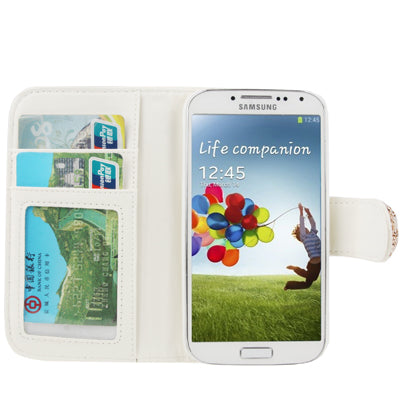 Plaid Texture Diamond Encrusted  Flower Button Flip Soft Leather Case with Credit Card Slots & Holder for Galaxy S IV / i9500