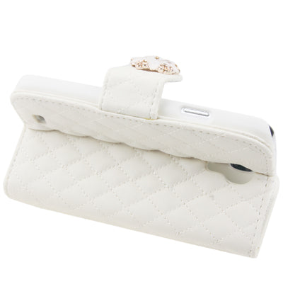 Plaid Texture Diamond Encrusted  Flower Button Flip Soft Leather Case with Credit Card Slots & Holder for Galaxy S IV / i9500