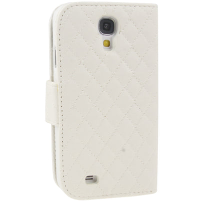 Plaid Texture Diamond Encrusted  Flower Button Flip Soft Leather Case with Credit Card Slots & Holder for Galaxy S IV / i9500