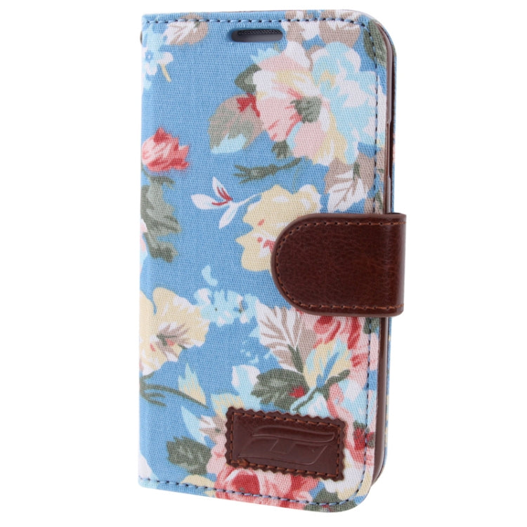 Cloth Texture Peony Pattern Leather Case with Credit Card Slot & Holder for Galaxy S IV / i9500(Blue)