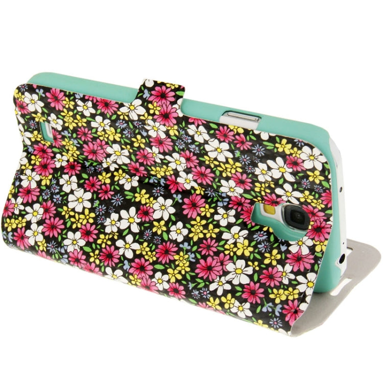 Flowers Pattern Ultra Thin Flip Leather Case with Smart Pocket Caller ID / Sleep / Wake-up Function / Credit Card Slot for Galaxy S IV / i9500