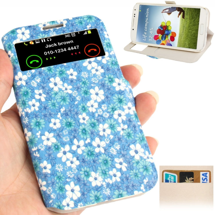 Flowers Pattern Ultra Thin Flip Leather Case with Smart Pocket Caller ID / Sleep / Wake-up Function / Credit Card Slot for Galaxy S IV / i9500