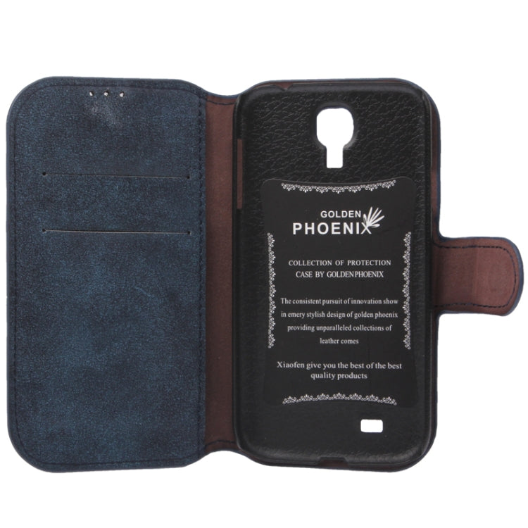 Retro Nubuck Leather Case with Holder and Credit Card Slots for Galaxy S IV / i9500(Dark Blue)
