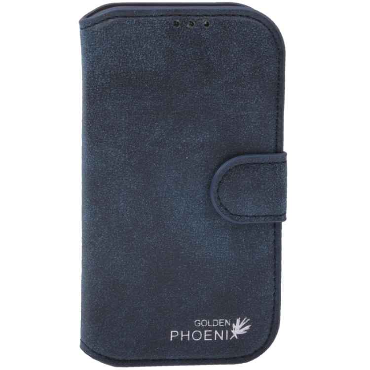 Retro Nubuck Leather Case with Holder and Credit Card Slots for Galaxy S IV / i9500(Dark Blue)