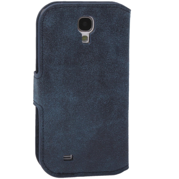 Retro Nubuck Leather Case with Holder and Credit Card Slots for Galaxy S IV / i9500(Dark Blue)
