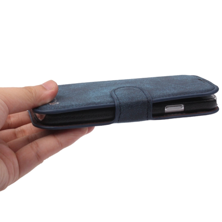 Retro Nubuck Leather Case with Holder and Credit Card Slots for Galaxy S IV / i9500(Dark Blue)