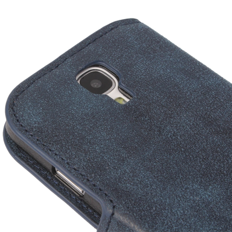Retro Nubuck Leather Case with Holder and Credit Card Slots for Galaxy S IV / i9500(Dark Blue)