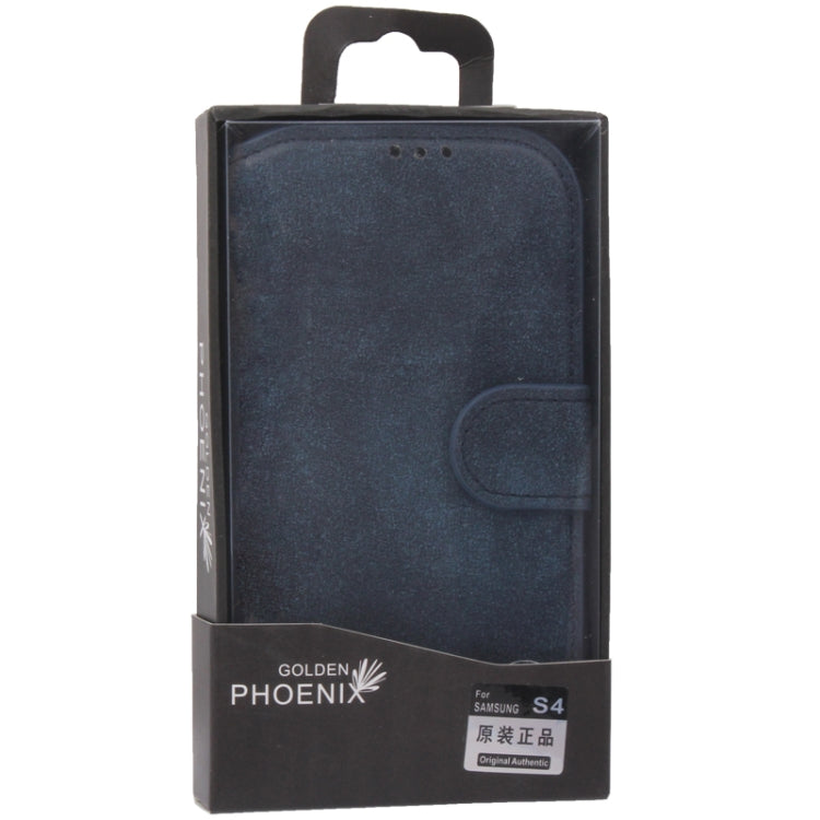Retro Nubuck Leather Case with Holder and Credit Card Slots for Galaxy S IV / i9500(Dark Blue)
