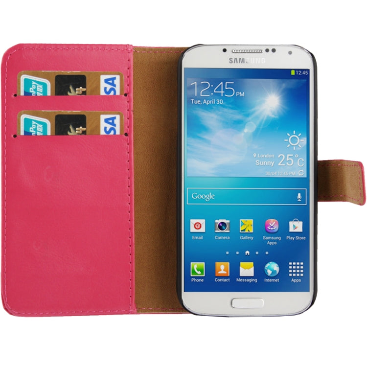 Fine Sheepskin Texture Flip Leather Case with Credit Card Slots & Holder for Galaxy S IV  / i9500(Magenta)