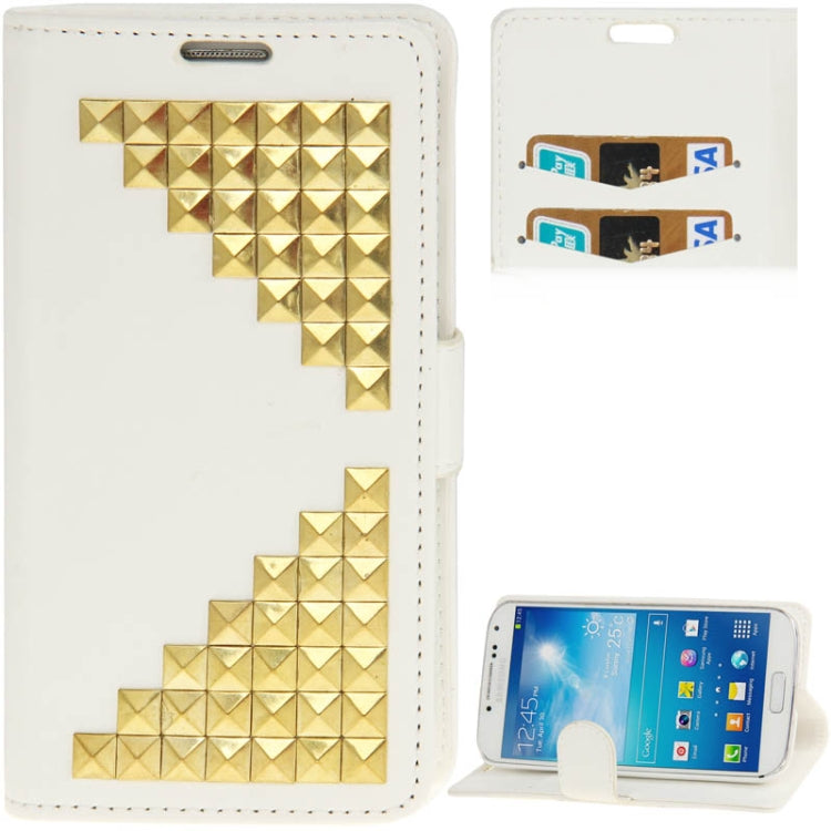 Diamond Style Golden Rivet Leather Case with Credit Card Slots & Holder for Galaxy S IV / i9500(White)