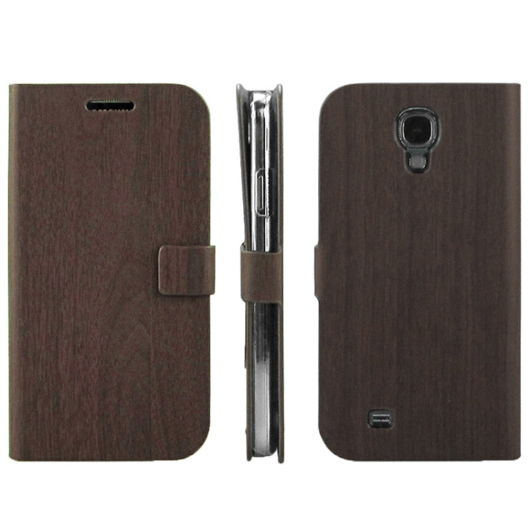 ENKAY Wood Texture Protective PU Leather Case with Holder for Galaxy S IV / i9500
