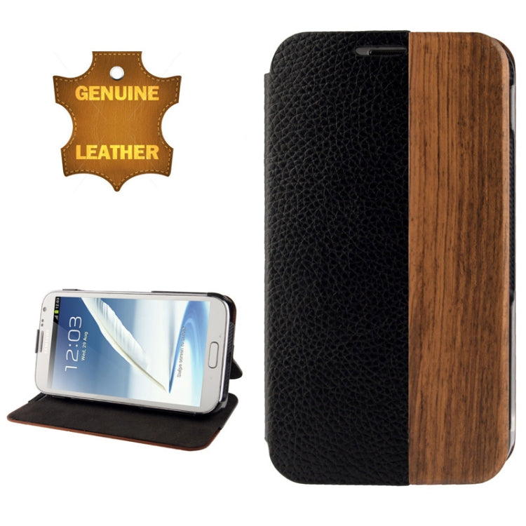 Rosewood and Magnetic Materials Genuine Leather Horizontal Flip Case with Holder for Galaxy Note II / N7100