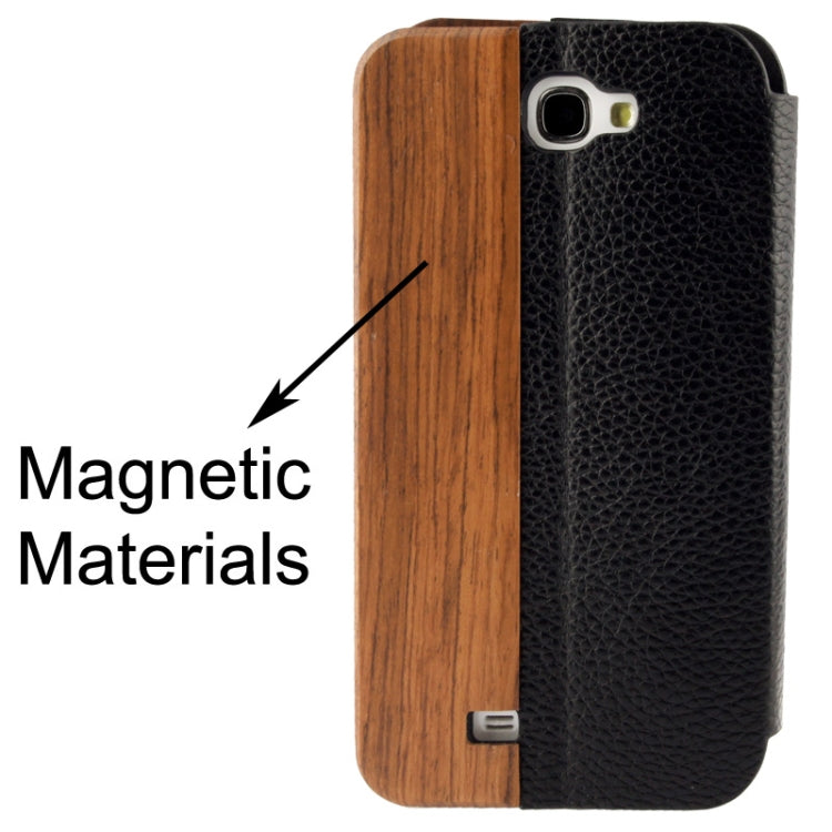 Rosewood and Magnetic Materials Genuine Leather Horizontal Flip Case with Holder for Galaxy Note II / N7100