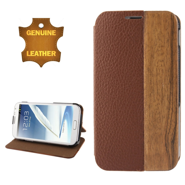 Rosewood and Magnetic Materials Genuine Leather Horizontal Flip Case with Holder for Galaxy Note II / N7100