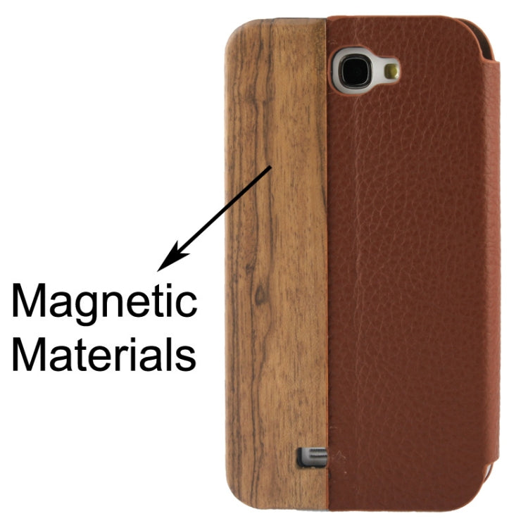 Rosewood and Magnetic Materials Genuine Leather Horizontal Flip Case with Holder for Galaxy Note II / N7100