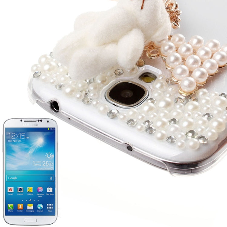 3D Pearl Bowknot Tassels Diamond Encrusted Plastic Case for Galaxy S IV / i9500