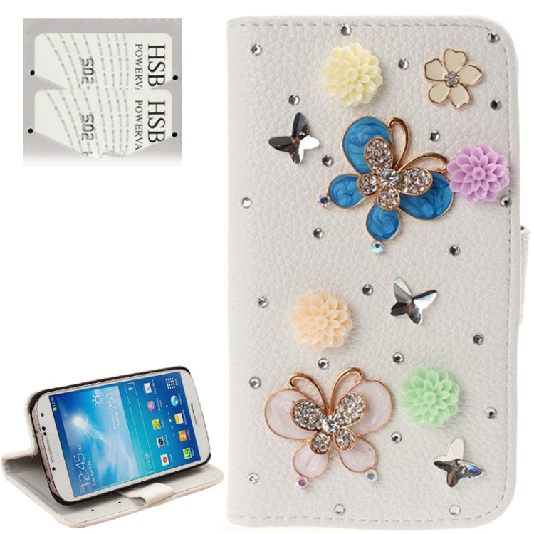 3D DIY Butterfly Pattern Diamond Encrusted Leather Case with Credit Card Slot & Holder for Galaxy S IV / i9500