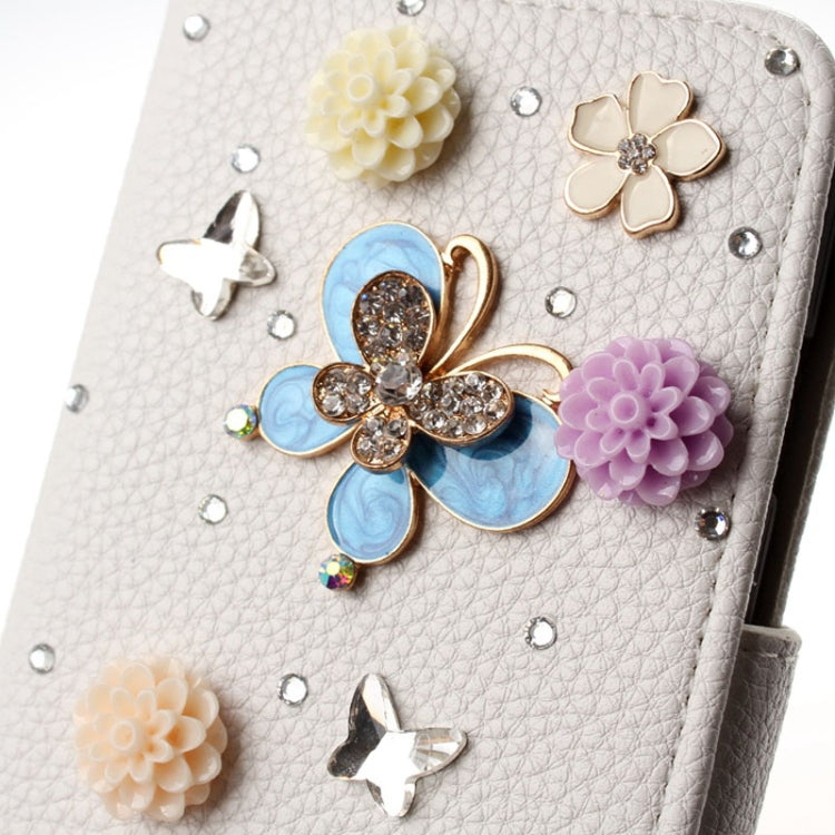 3D DIY Butterfly Pattern Diamond Encrusted Leather Case with Credit Card Slot & Holder for Galaxy S IV / i9500