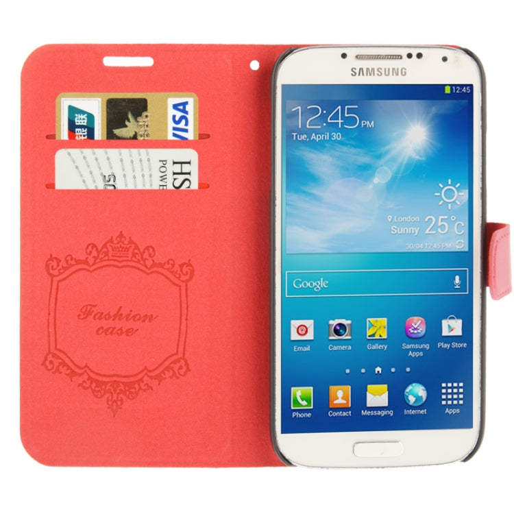 Fine Sheepskin Texture Embossing Pattern Leather Case with Credit Card Slots & Butterfly Holder for Galaxy S IV / i9500(Magenta)
