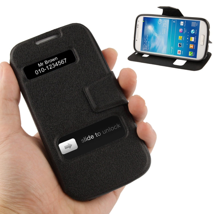 Pebble Texture Leather Case with Call Display ID & Holder for Galaxy S IV / i9500