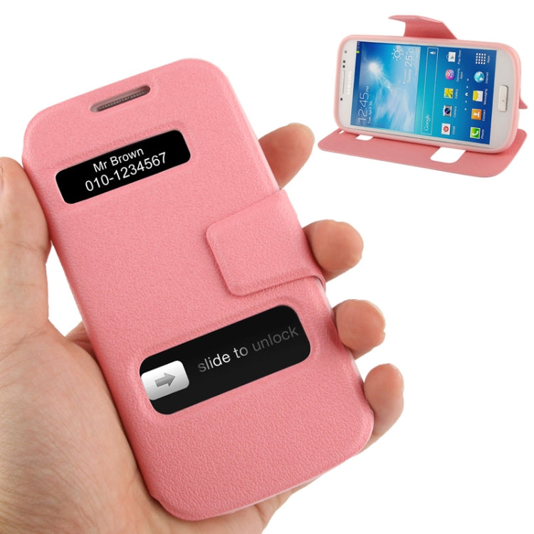 Pebble Texture Leather Case with Call Display ID & Holder for Galaxy S IV / i9500