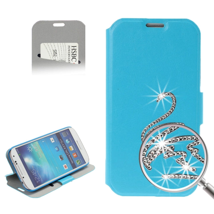 Diamond Encrusted Swan Pattern Flip Leather Case with Credit Card Slot & Holder for Galaxy S IV / i9500