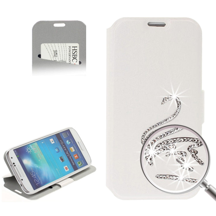 Diamond Encrusted Swan Pattern Flip Leather Case with Credit Card Slot & Holder for Galaxy S IV / i9500