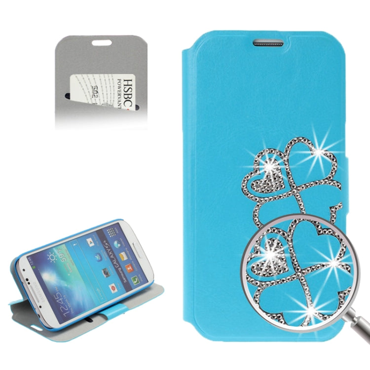 Diamond Encrusted Four Leaves Clover Pattern Flip Leather Case with Credit Card Slot & Holder for Galaxy S IV / i9500