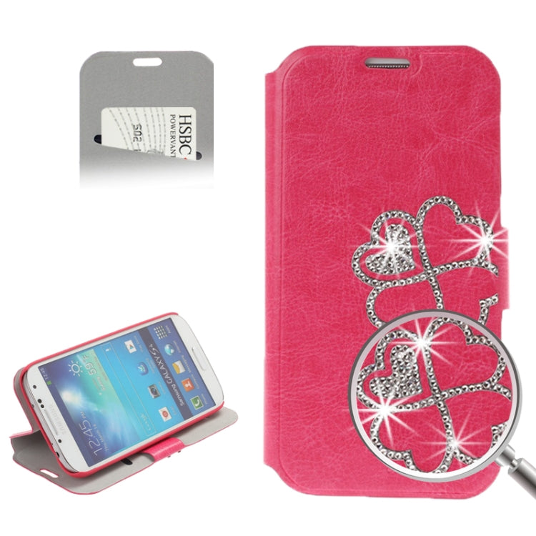 Diamond Encrusted Four Leaves Clover Pattern Flip Leather Case with Credit Card Slot & Holder for Galaxy S IV / i9500