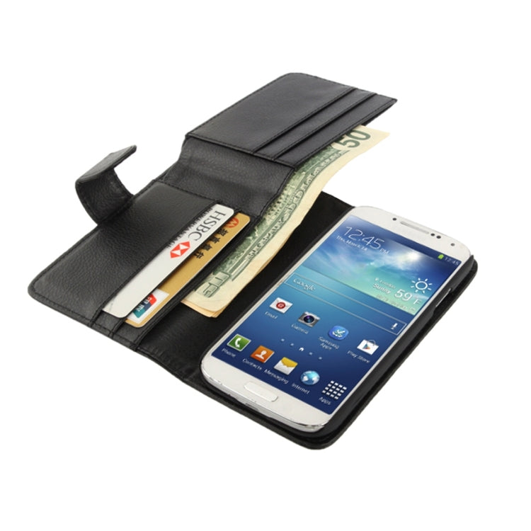 For Galaxy S IV / i9500 Litchi Texture Leather Case with Wallet & Lanyard(Black)
