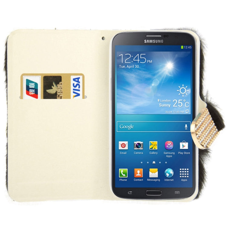 Diamond Encrusted Winter Warm Fur Leather Case with Credit Card Slot & Holder for Galaxy S IV / i9500