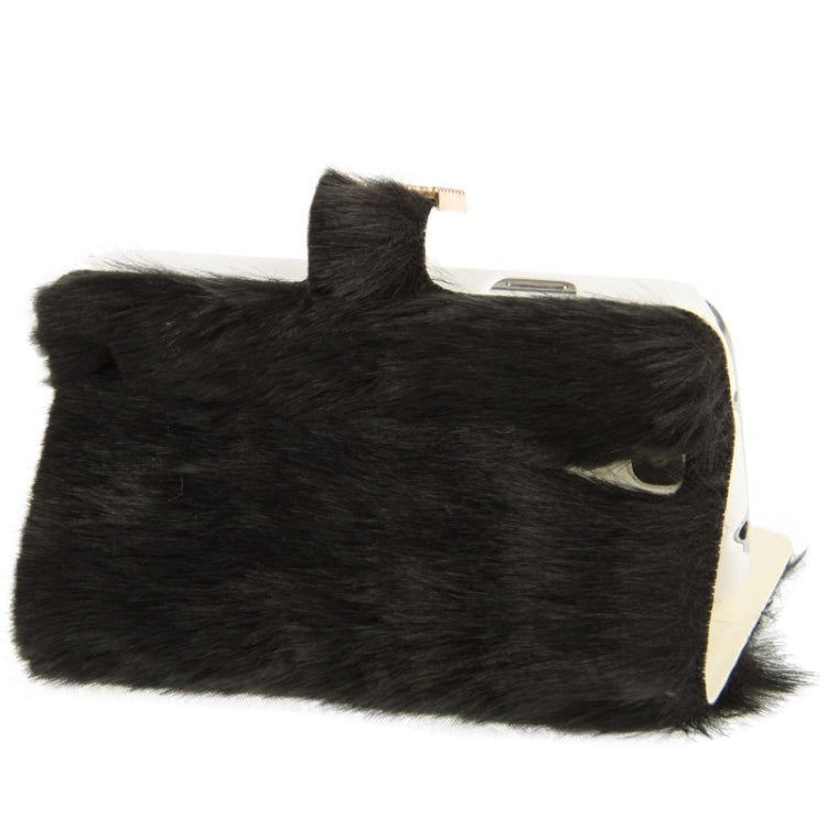Diamond Encrusted Winter Warm Fur Leather Case with Credit Card Slot & Holder for Galaxy S IV / i9500