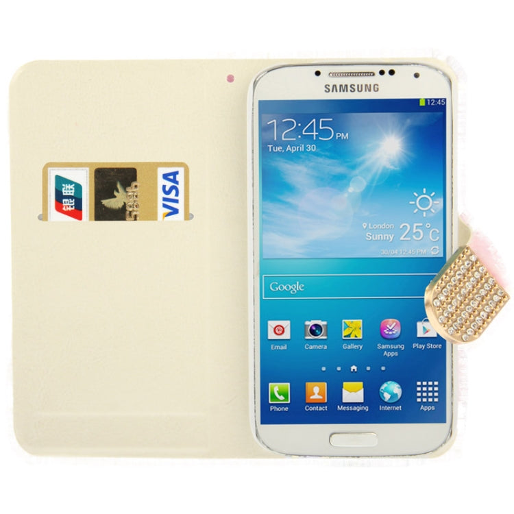 Diamond Encrusted Winter Warm Fur Leather Case with Credit Card Slot & Holder for Galaxy S IV / i9500