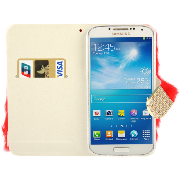 Diamond Encrusted Winter Warm Fur Leather Case with Credit Card Slot & Holder for Galaxy S IV / i9500