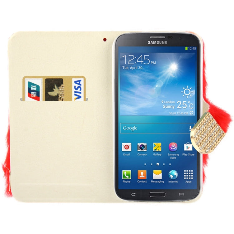 Diamond Encrusted Winter Warm Fur Leather Case with Credit Card Slot & Holder for Galaxy S IV / i9500