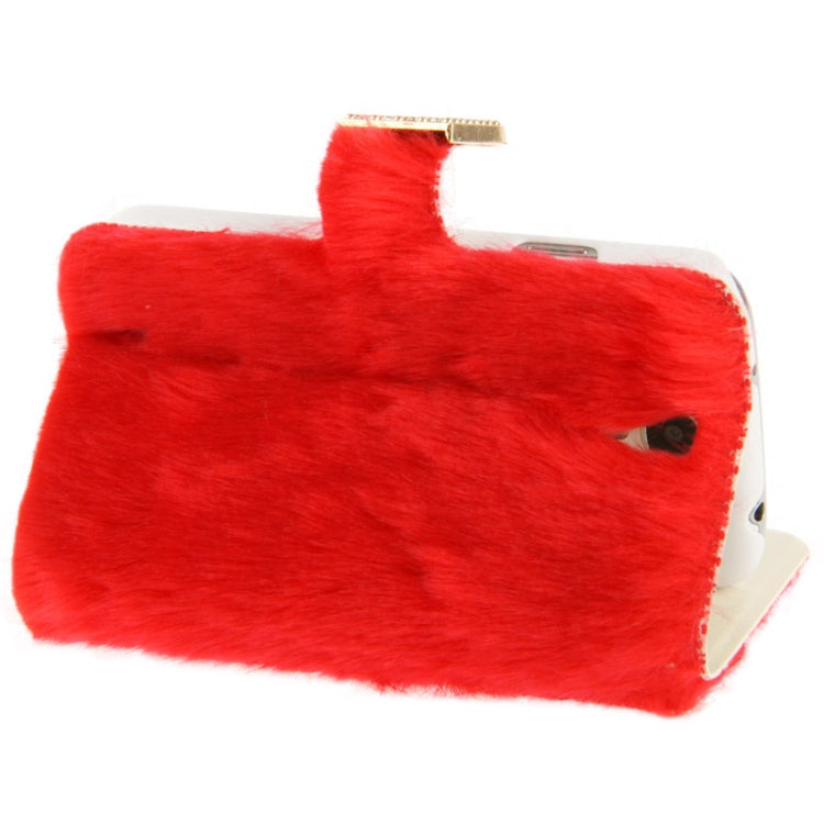 Diamond Encrusted Winter Warm Fur Leather Case with Credit Card Slot & Holder for Galaxy S IV / i9500