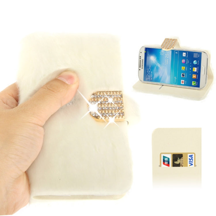 Diamond Encrusted Winter Warm Fur Leather Case with Credit Card Slot & Holder for Galaxy S IV / i9500